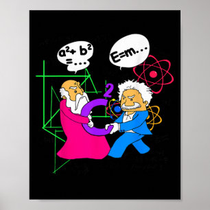 Nerdy Funny Pythagoras Fighting over C Squared Mat Poster