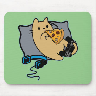 Nerdy Gamer Cat Eating Pizza Game Pausad Musmatta