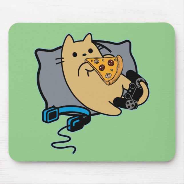 Nerdy Gamer Cat Eating Pizza Game Pausad Musmatta (Framsidan)