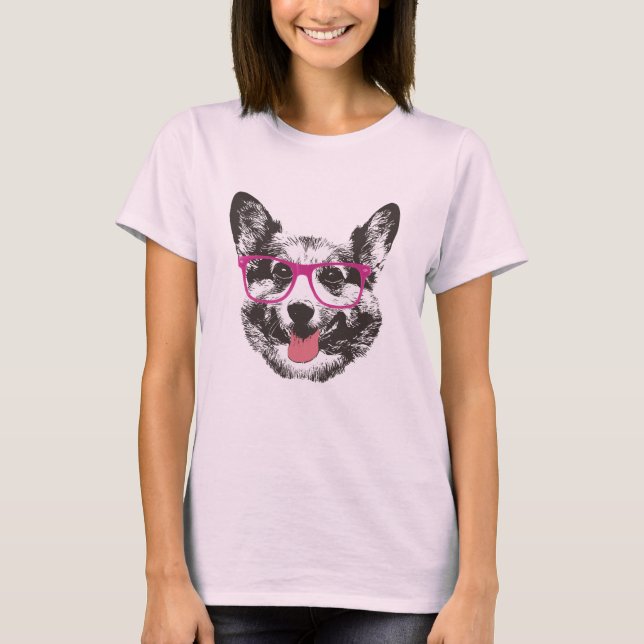 Nerdy hundHipster för Corgi Tee Shirt (Framsida)