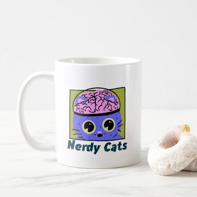 Nerdy Katter, Hjärndesign Kaffe Mugg (Med munk)