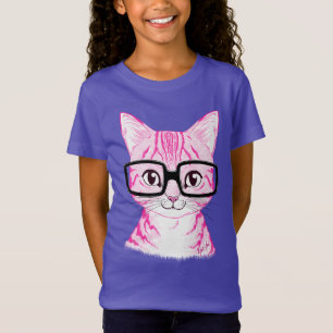 Nerdy kattflicka för hand plockade purpurfärgad t-shirt
