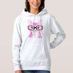 Nerdy kattkvinna för unik hand plockade Hoodie T Shirt