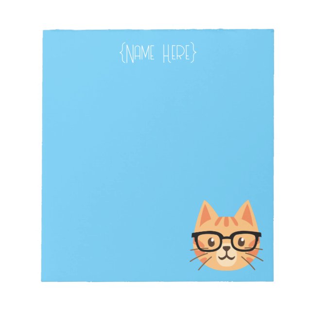 Nerdy Orange Cat-Anteckningsblock - anpassat namn Anteckningsblock (Framsida)