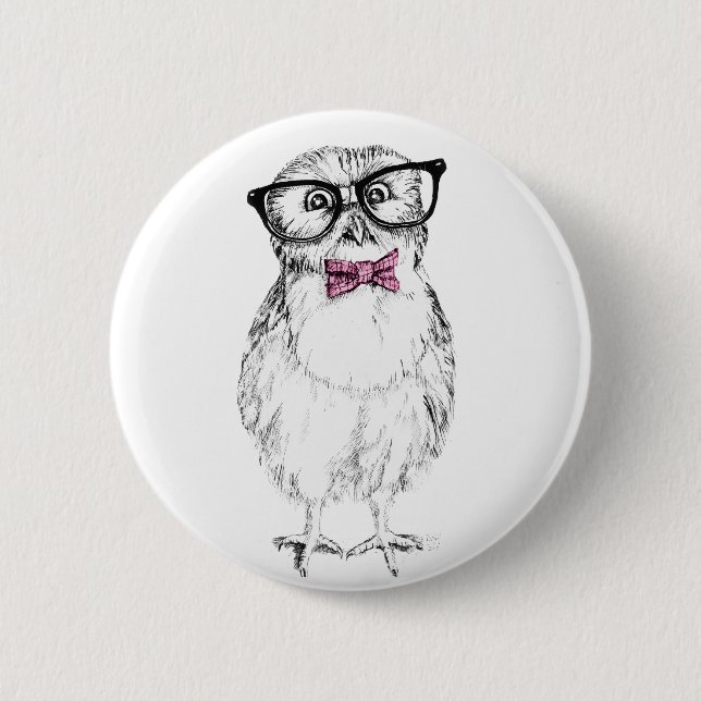 Nerdy Owlet small och    smartink teckning Knapp (Framsida)