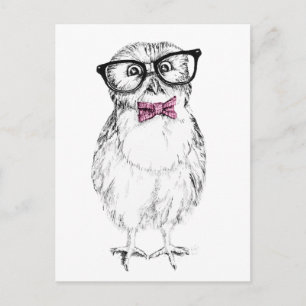 Nerdy Owlet small och smartink teckning Vykort