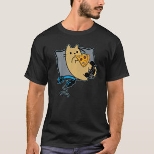 Nerdy Pizza Eating Gamer Cat Game Pausad T Shirt