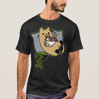 Nerdy Ramen Loading Eating Gamer Cat Game pausad T Shirt