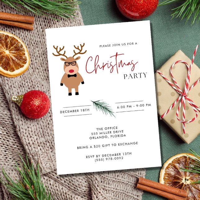 Nerdy Reindeer Office jul Party Inbjudningar (Nerdy Reindeer Office Christmas Party Invitation)