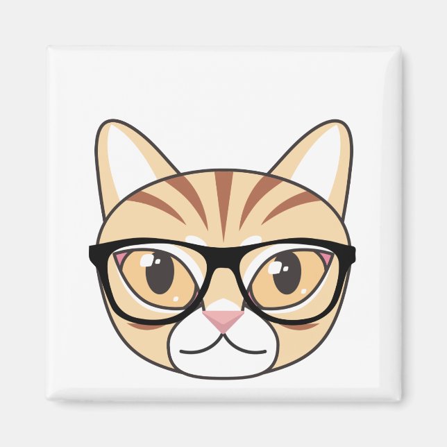 Nerdy Tabby katt med glasögon Magnet (Framsidan)