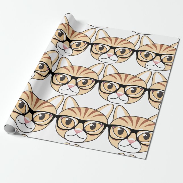 Nerdy Tabby katt med glasögon Presentpapper (Utrullad)
