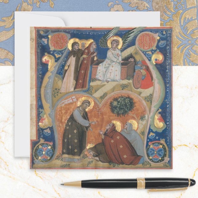Nerius Manuskriptillumination Vintage konst påsk Julkort (A greeting card with Easter scene by Italian artist Nerius)