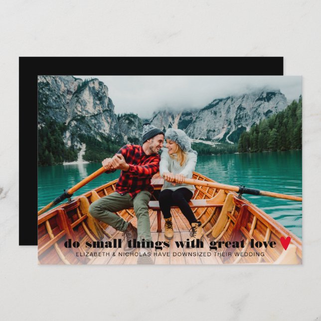 Nerkörd mikrobröllopsfotoavisering meddelande (Fram/baksida)