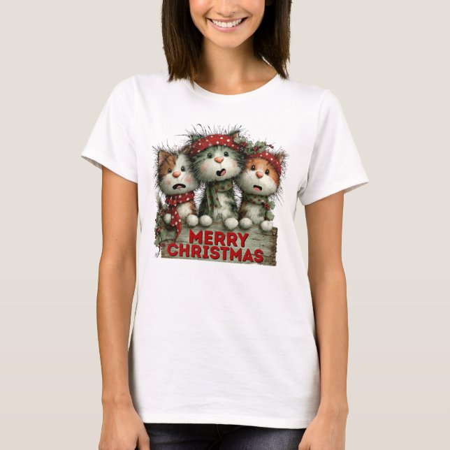 Nerry Christmas Cats T Shirt (Framsida)