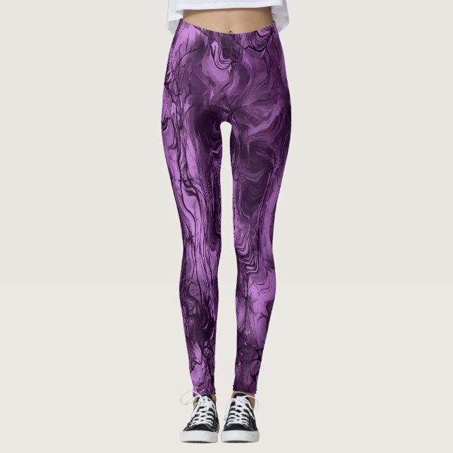Nervous Energy Grungy Abstrakt Art Amethyst Orchid Leggings (Framsida)