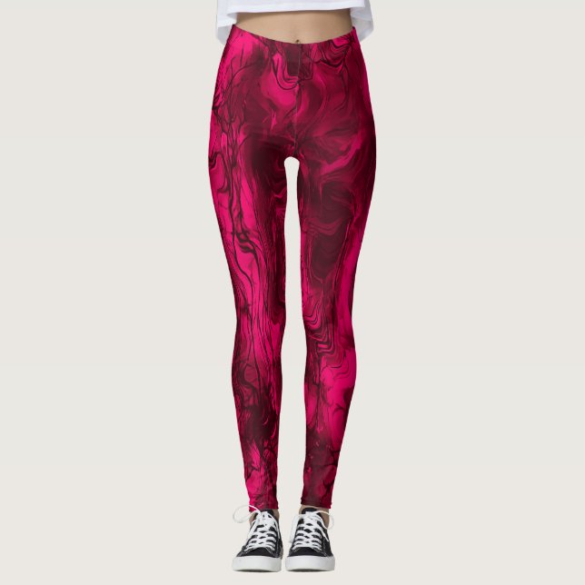Nervous Energy Grungy Abstrakt Art Raspberry Rust Leggings (Framsida)