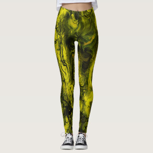 Nervous Energy Grungy Abstrakt Black and Gult Leggings