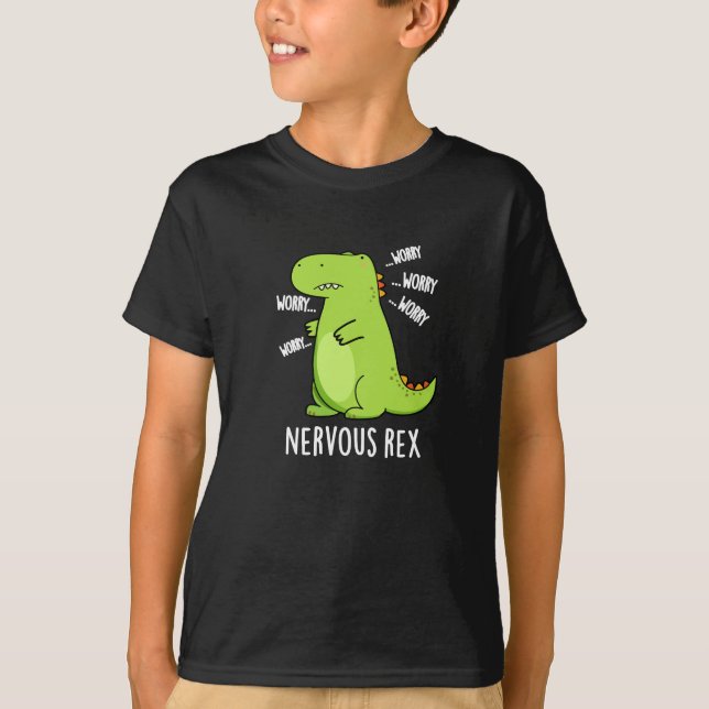 Nervous Rex Funny Dinosaur TRex Pun Mörk BG T Shirt (Framsida)