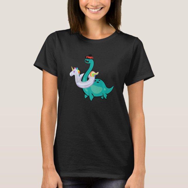 Nessie Unicorn Bassäng Inflatable Loch Ness Monste T Shirt (Framsida)