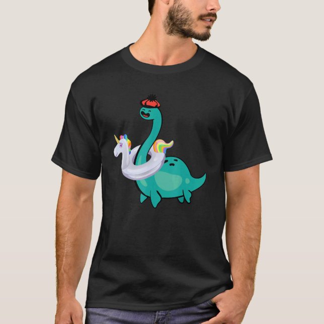 Nessie Unicorn Bassäng Inflatable Loch Ness Monste T Shirt (Framsida)