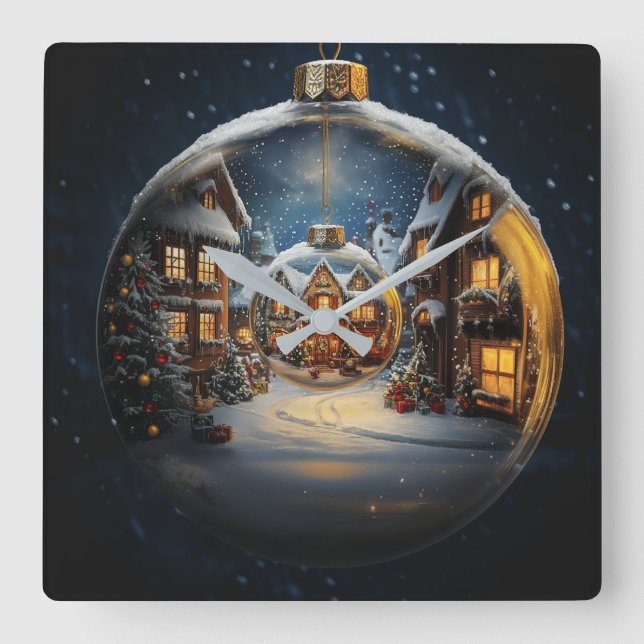 Nested Christmas Ornament Village Clock Fyrkantig Klocka (Framsida)