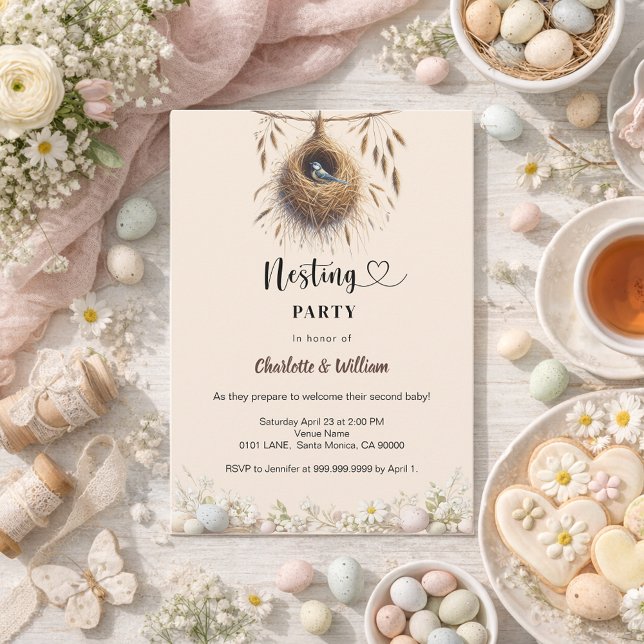 Nesting party bird nest spring eggs baby shower inbjudningar (Skapare uppladdad)