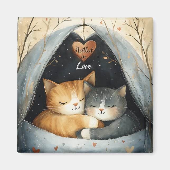 Nestled i Kattunge Cuddles Illustrated Art i Kärle Magnet (Framsidan)