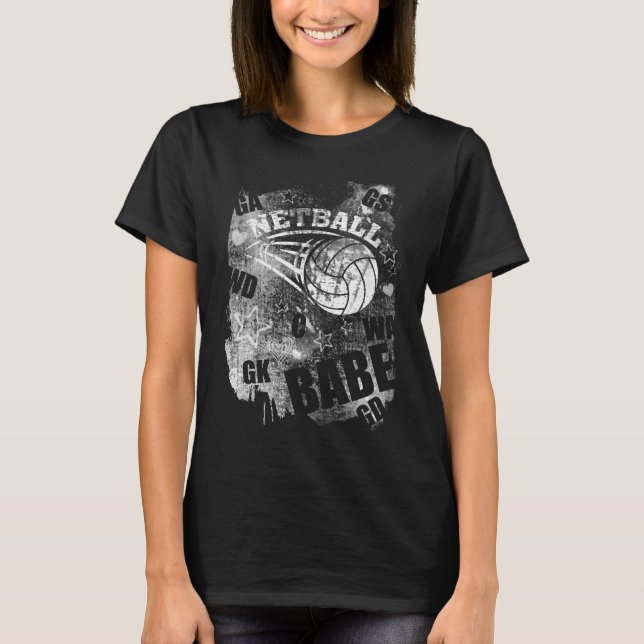 Netball Babe's, Black Grunge Netball T Shirt (Framsida)