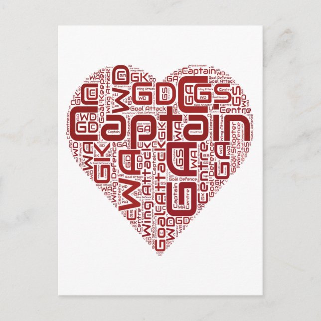 Netball-lägen - hjärtdesign vykort (Framsida)