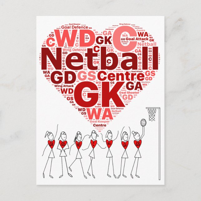 Netball-lägen - typisk hjärtdesign vykort (Framsida)