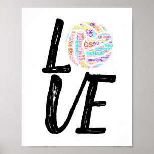 Netball Ord Art Boll Design Kärlek Poster