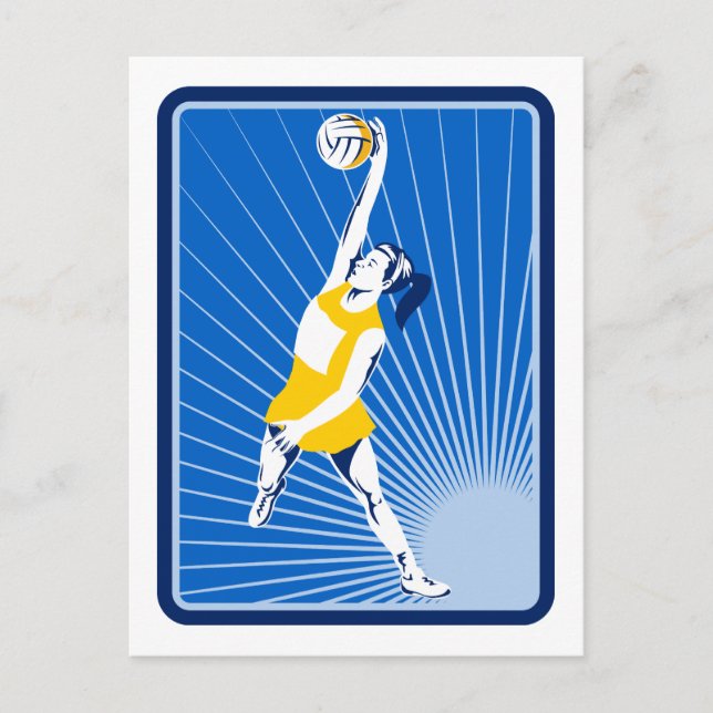 Netball-spelare som fångar förbi boll vykort (Framsida)