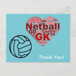 Netball-Tack för hjärtdesign Vykort