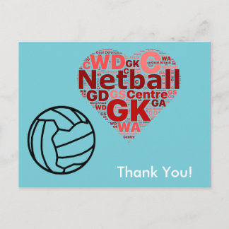 Netball-Tack för hjärtdesign Vykort