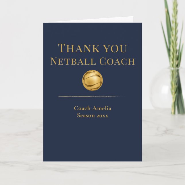 Netball-tränare Elegant Navy Guld Team Tacksamhet Tack Kort (Framsida)
