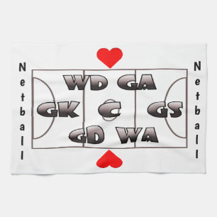 Netballdomstolen och placerar hjärtadesign kökshandduk