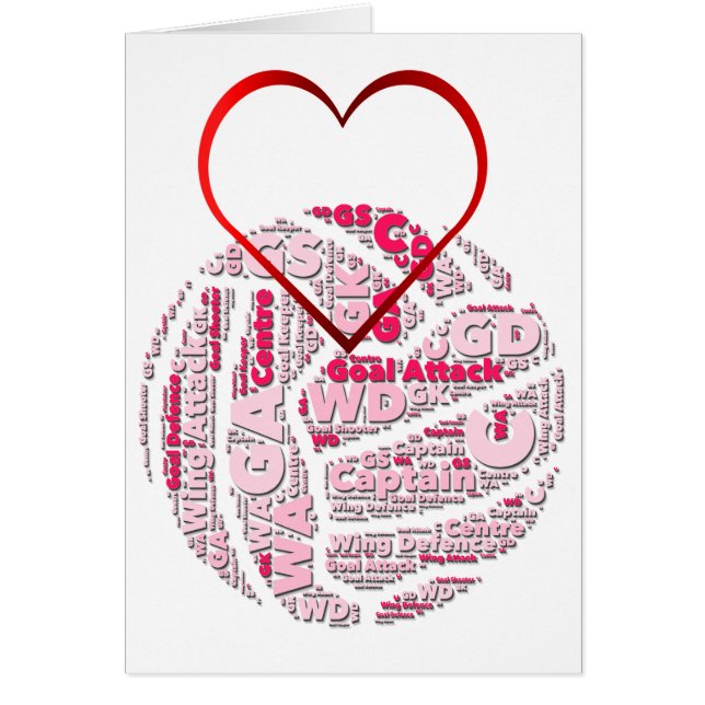 Netballen placerar hjärta och bolldesign hälsningskort (Framsidan)