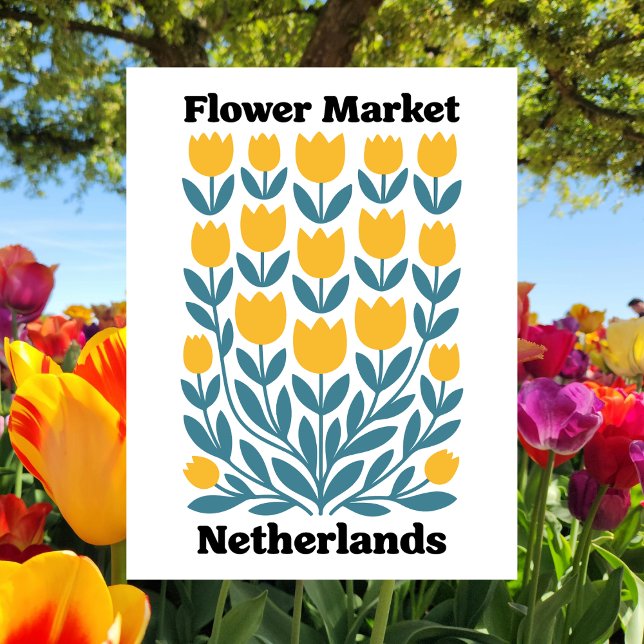 Netherlands Holland Flower Market Yellow Tulip Vykort (Netherlands Holland Flower Market Yellow Tulip Postcard)