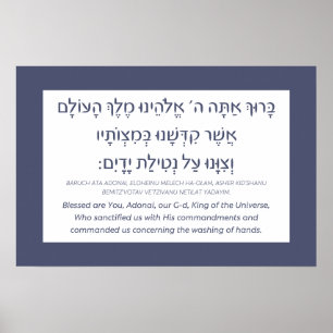 Netilat Yadayim Hebrew Blessing Hand Tvättande Blu Poster
