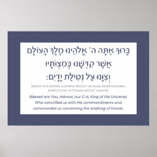 Netilat Yadayim Hebrew Blessing Hand Tvättande Blu Poster