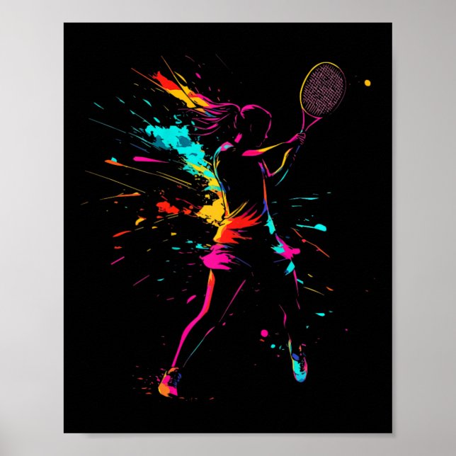 Netll Court-matchmålningen Stänk Dminton Player Gi Poster (Framsidan)