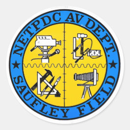 NETPDC AV DEPT SAUFLEY FÄLT STICKER RUNT KLISTERMÄRKE