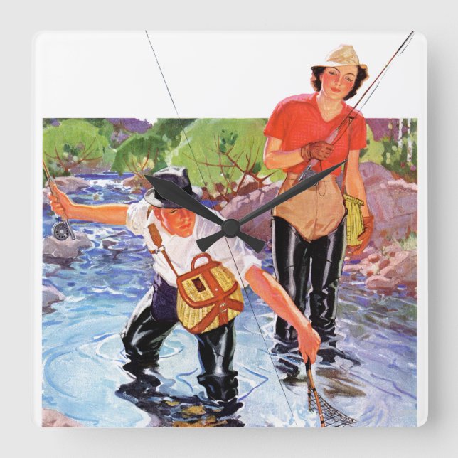 Netting A Fish by R.J. Cavaliere Fyrkantig Klocka (Framsida)