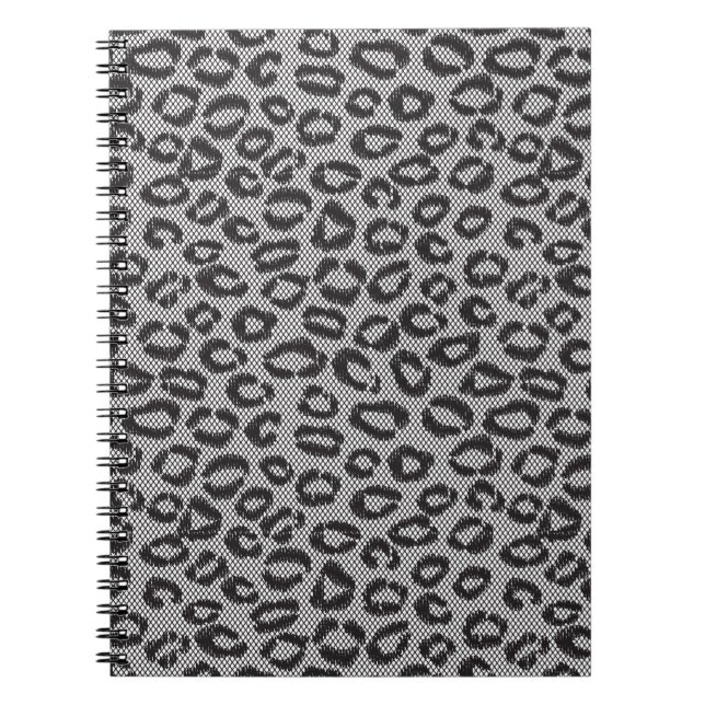 Netto snöre för svart med leopardmönster på vit anteckningsbok med spiral (Framsidan)