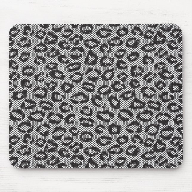 Netto snöre för svart med leopardmönster på vit musmatta (Framsidan)