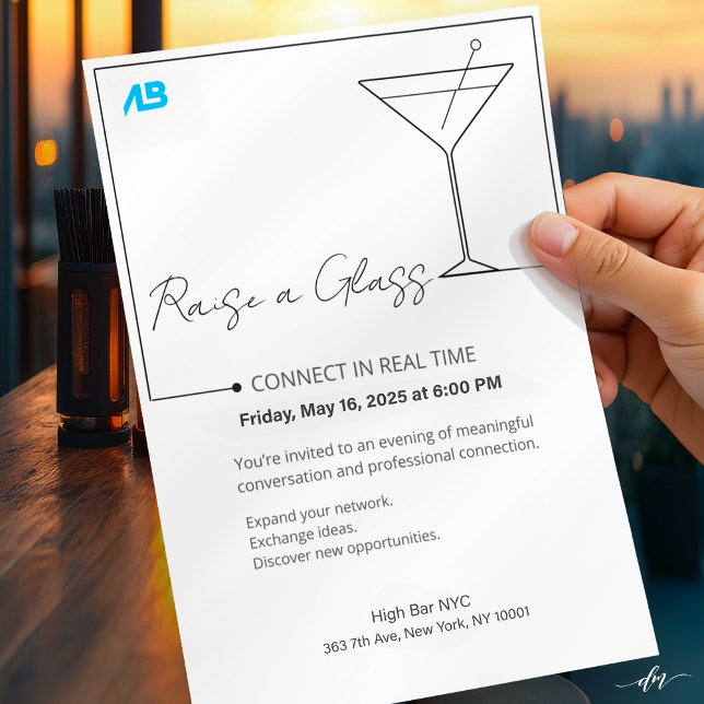 Networking Invition Template Inbjudningar (Networking event invitation showcased at rooftop bar with sunset city view and upscale ambiance)