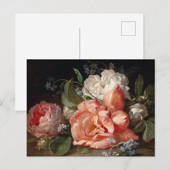 Neugebauer J. En bukett blommor med rosor... Vykort (Fram/baksida)