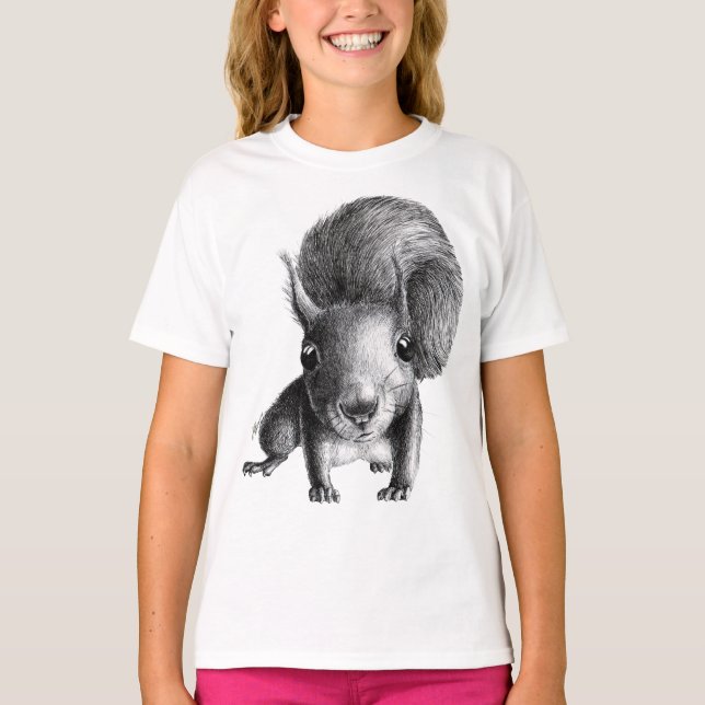 Neugieriges Eichhörnchen Handzeichnung T Shirt (Framsida)