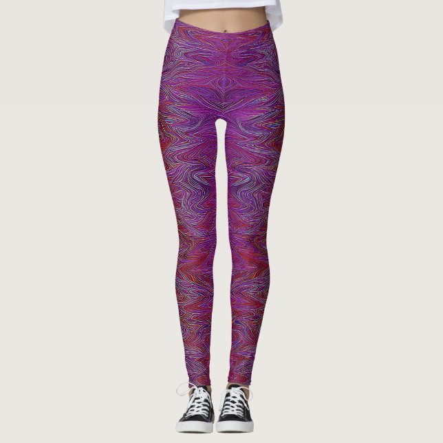 "Neural Fireparm" Abstrakt" Röd Lila Leggings (Framsida)