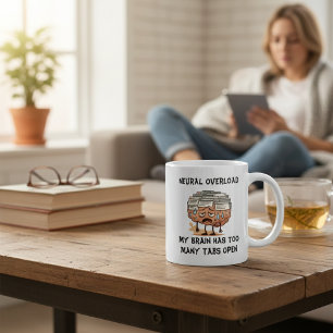 Neural överbelastning Hjärnan För Många Flikar Öpp Kaffemugg